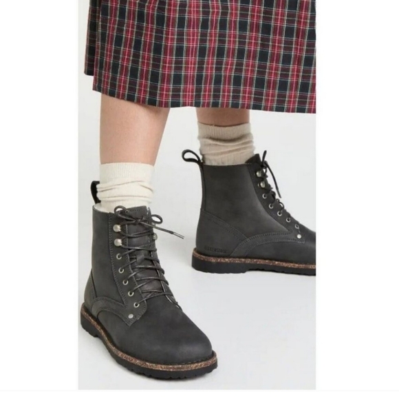 ๐ฅ๐ Birkenstock Bryson Boots Graphite Oiled Gray Shearling Combat Winter Boots - Picture 4 of 14